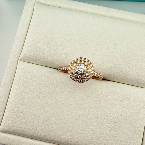 Tiffany & Co. Soleste Double Halo Diamond Ring 18k Rose Gold - Picture 3 of 7